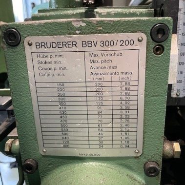 Hubtafel des BRUDERER BBV 300/200 Vorschubapparats