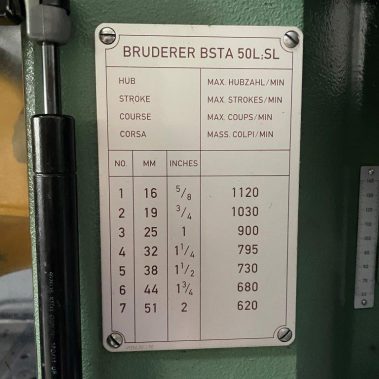 Hubzahltafel der BRUDERER BSTA 50 UL